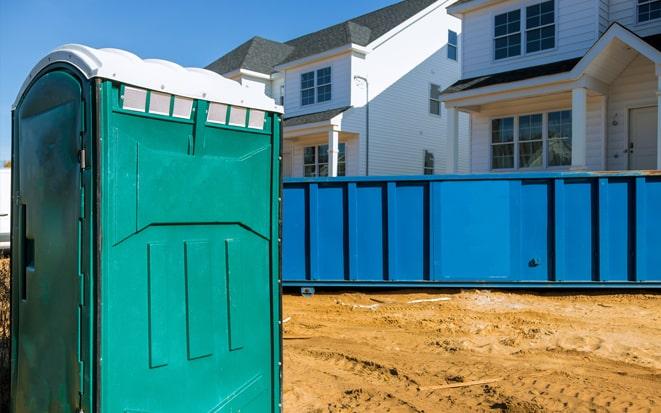 portable toilet and dumpster at a construction site project in Conroe TX